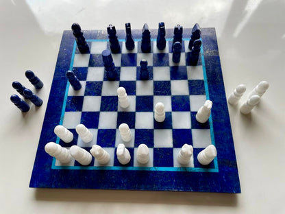 Lapiz Lazuli Semi Precious Stone Hand Made Authentic Chess Board Set From Afghanistan (Size = 20*20)