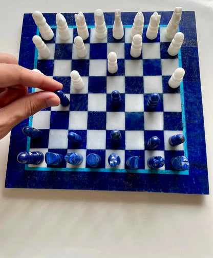 Lapiz Lazuli Semi Precious Stone Hand Made Authentic Chess Board Set From Afghanistan (Size = 20*20)