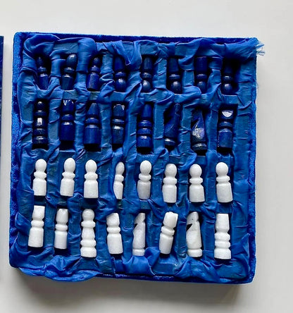 Lapiz Lazuli Semi Precious Stone Hand Made Authentic Chess Board Set From Afghanistan (Size = 20*20)