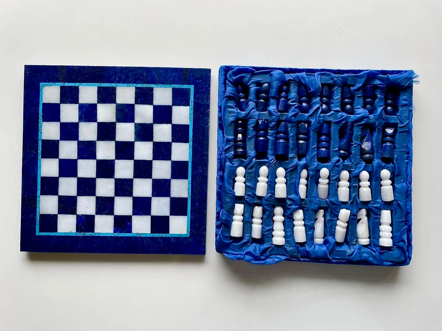 Lapiz Lazuli Semi Precious Stone Hand Made Authentic Chess Board Set From Afghanistan (Size = 20*20)