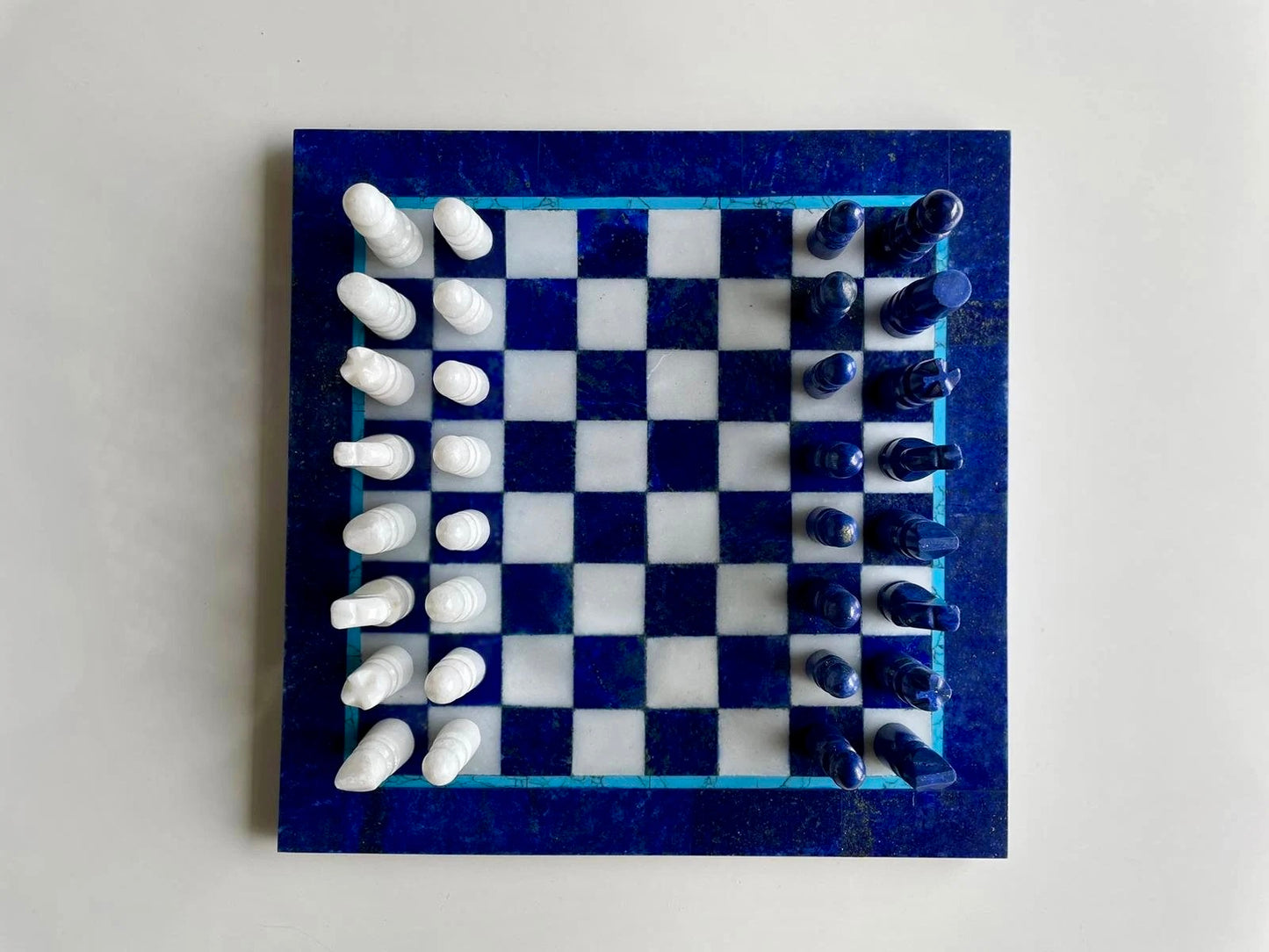 Lapiz Lazuli Semi Precious Stone Hand Made Authentic Chess Board Set From Afghanistan (Size = 20*20)