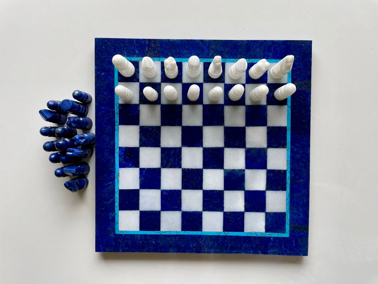 Lapiz Lazuli Semi Precious Stone Hand Made Authentic Chess Board Set From Afghanistan (Size = 20*20)