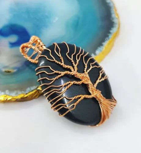 Black Onyx Copper Wire-Wrapped Pendant | Hand made on Order