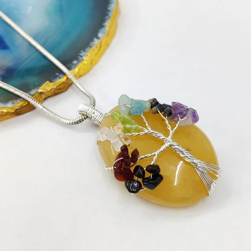 Yellow Jade Silver Tree Pendant | Best Gift | Handmade after the order