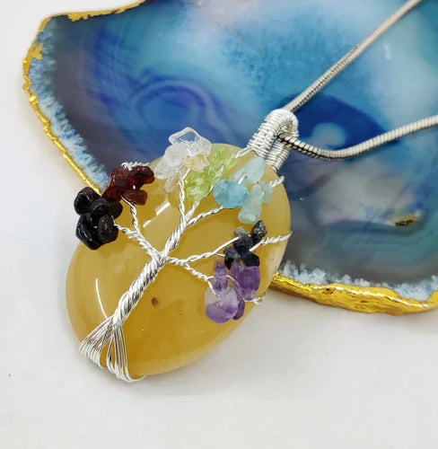 Yellow Jade Silver Tree Pendant | Best Gift | Handmade after the order