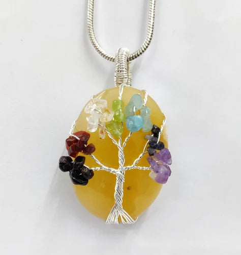 Yellow Jade Silver Tree Pendant | Best Gift | Handmade after the order