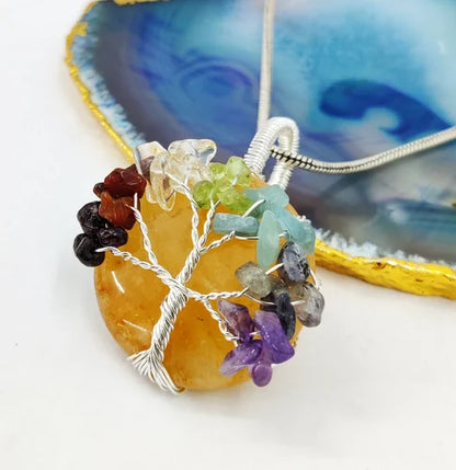 Yellow Jade Silver Tree Pendant | Best Gift | Handmade after the order