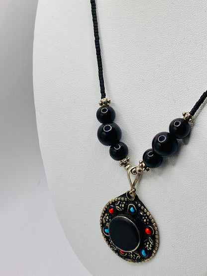 Handcrafted Black Agate, Turquoise and Carnelian Necklace | Hand made | Stone Sourced from Oldest Mines