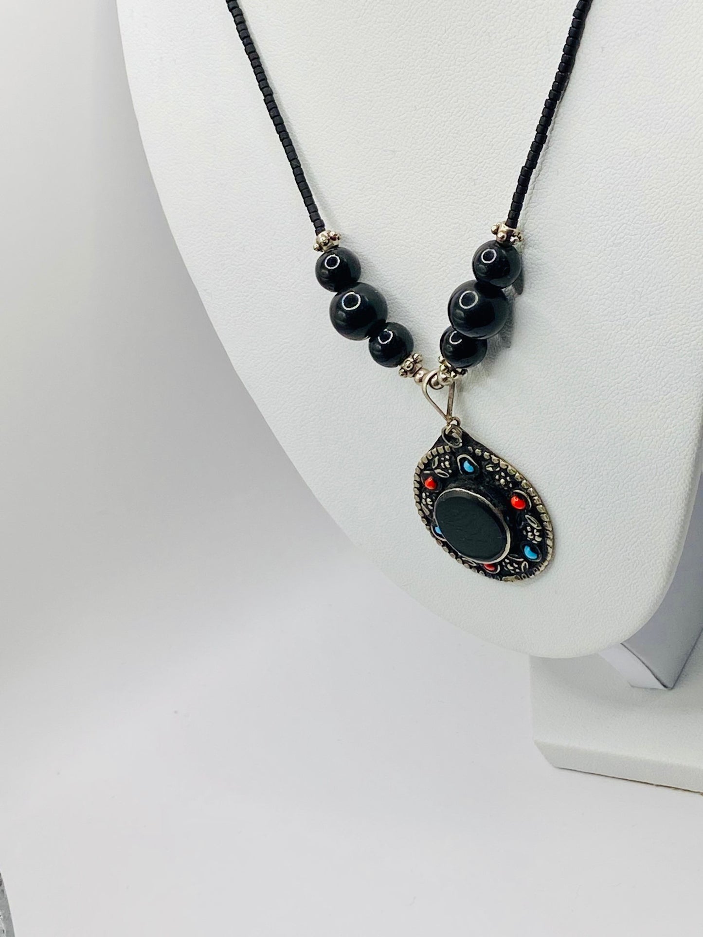 Handcrafted Black Agate, Turquoise and Carnelian Necklace | Hand made | Stone Sourced from Oldest Mines