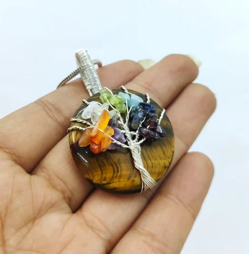 Handcrafted Tiger Eye 7-Chakra Tree of Life Pendant | Only made on Order