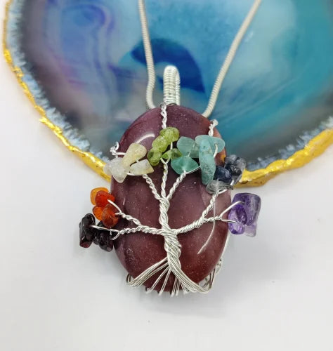 Red Jasper Silver Wraped Tree of life Pendant | Each item is Made on Order